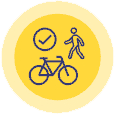 Yellow circle with bike and walker