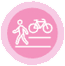 Pink circle with bicycle and walker