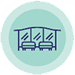 Teal circle with bus stop icon